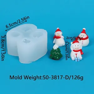 Detail view of Christmas silicone mold with measurements and sample snowmen