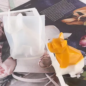 Detail view of 3D faceted French Bulldog silicone mold and finished resin dog