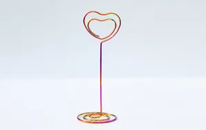 Rainbow heart-shaped metal memo clip card holder with spiral base