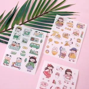4 planches d'autocollants cartoon fille mignons pour scrapbooking et DIY créatif