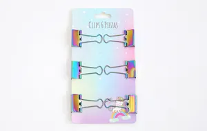 Set mit 6 Regenbogen-Metall-Binder-Clips mit niedlicher Einhorn-Verpackungskarte