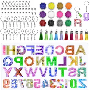 Kit complet de moules en résine alphabet et chiffres pour porte-clés DIY avec glands