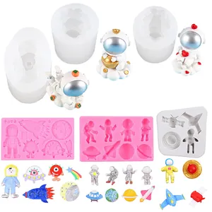 DIY Astronaut Space Theme Silicone Mold Rocket UFO Planet Fondant Cake Decorating Tools Chocolate Resin Craft Accessory