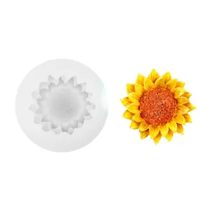 Close-up of a sunflower silicone mold showing the intricate details and a resin sample