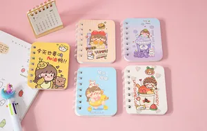 Collection of cute cartoon mini spiral pocket notebooks with various girl illustrations