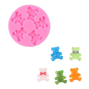 Pink round silicone mold featuring five mini bear cavities for DIY chocolate and resin