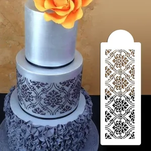 Weiße Kunststoff Torten-Dekorationsschablonen Spitze Damast Rand Pragevorlage Fondant Blumenmuster Backwerkzeug Für Hochzeit Dessert Dekoration