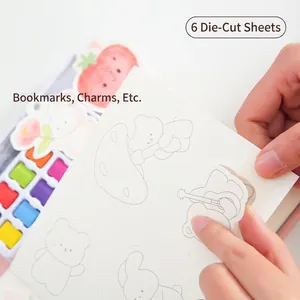 Set libro da colorare ad acquerello per bambini con sei pagine di adesivi fustellati