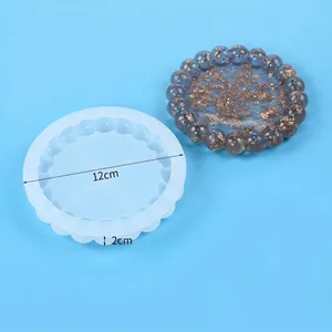 Macro view of 12cm circular silicone resin mold and gold foil decorative coaster tray