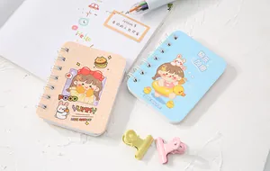Cute cartoon spiral pocket notebooks with girl illustrations and pastel colors