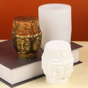 Vue détaillée du moule en silicone pour bougies Bouddha DIY et modèles finis