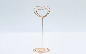 Elegant rose gold heart-shaped metal memo clip for wedding table cards