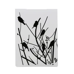 Detailed macro view of bird on branch silhouette pattern on craft embossing folder