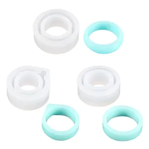 Ensemble de trois moules en silicone pour bagues en résine avec modèles finis bleus