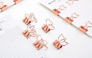 Metall-Bindeklammern in Roségold mit verschiedenen neuartigen Formen für Büro und Schule.
