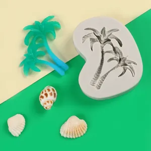 Detailed view of palm tree silicone mold for DIY cake decoration with tropical themed props