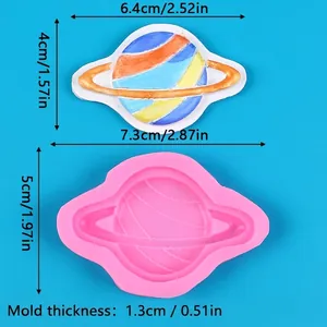 Detailed view of Saturn-shaped silicone mold with precise dimensions and thickness