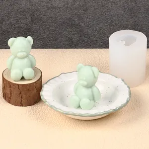 3D bear silicone mold for DIY scented candles and creative ornaments with finished figures.