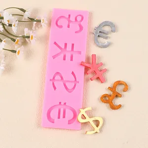 Detail view of pink silicone mold featuring currency symbols for DIY chocolate decorations