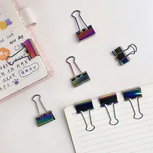 Set aus schillernden Regenbogen-Metall-Binder-Clips für Büro- und Schulbedarf