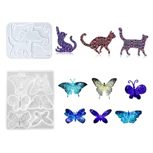 Stampi in Silicone per Fusione in Resina Fai da Te per la Creazione di Gioielli a Forma di Farfalla Gatto Orecchini Ciondoli Spilla