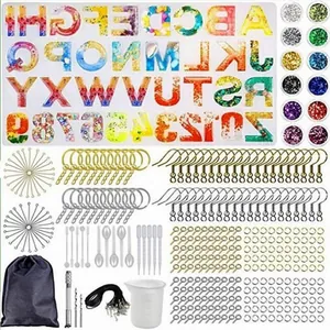 Coffret complet de moules en résine alphabet DIY avec outils et accessoires de bijouterie