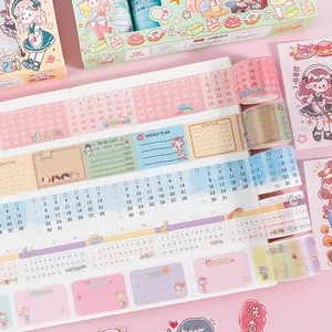 Cute cartoon journal sticker set with washi tapes and planner decorative elements