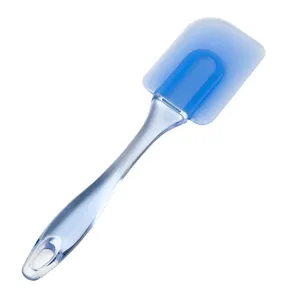 Durable blue silicone cream spatula featuring a transparent ergonomic handle design