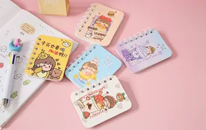 Set of 5 cute cartoon mini spiral notebooks with pastel covers and girl illustrations