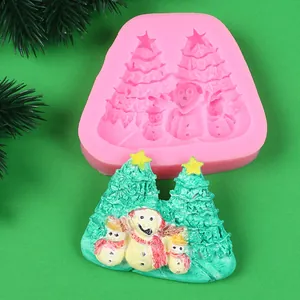 Molde de silicona de árbol de Navidad y muñeco de nieve con detalle de muestra de resina