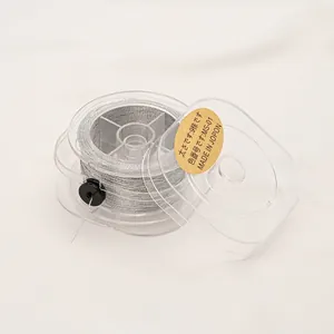 Close-up detail of silver metallic embroidery thread spool in a clear plastic storage box