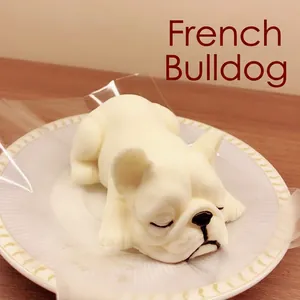 Detailed macro shot of 3D French Bulldog silicone mold for DIY mousse cake creation