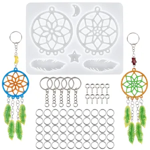 Comprehensive 66-piece DIY resin dreamcatcher mold kit with silicone mold and accessories