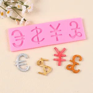 Currency symbol silicone mold with finished euro, dollar, yen and pound signs