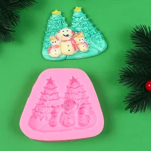Molde de silicona DIY de árbol de Navidad y muñeco de nieve para decorar pasteles fondant