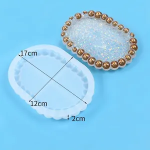 Detailed dimensions of oval scalloped silicone mold for DIY crystal epoxy resin tray
