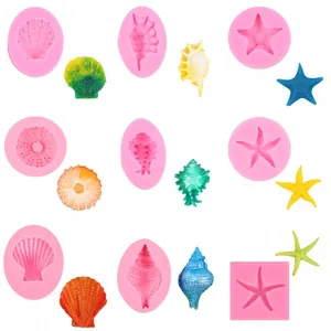 Ocean theme silicone mold set for fondant cake decorating, seashells conchs and starfish