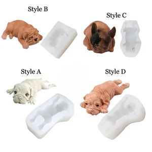 Display of four distinct 3D dog-shaped silicone molds for DIY mousse and cake decorating