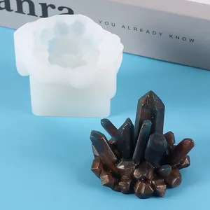 Detail view of DIY crystal cluster silicone mold with finished resin stone effect