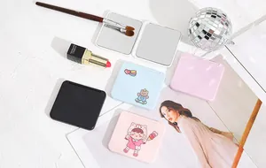 Cute portable double-sided folding makeup mirror with cartoon patterns candy color