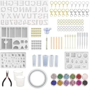 DIY Crystal Resin Casting Molds Set Silicone Alphabet Letter Number Jewelry Keychain Making Kit With Drill Tassels Accessory