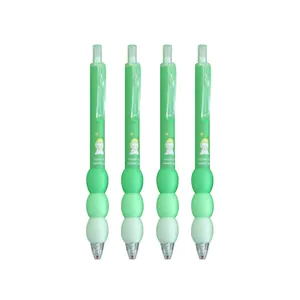 Set di 4 simpatiche penne gel a scatto verdi con impugnatura morbida ergonomica antistress