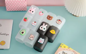 Set of cute cartoon animal pen holders in matte translucent and solid grey finishes