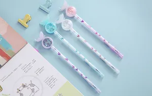 Detailed shot of creative butterfly sequin gel pens in pastel colors for students