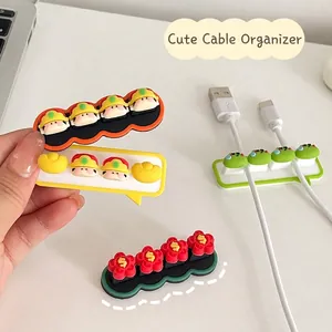 Cartoon Silicone Cable Organizer Cute Data Line Holder Desktop Wire Management Clip For Office Home Charging Cable Storage