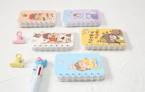 Cute cartoon mini spiral notebooks set with colorful illustrations on white background