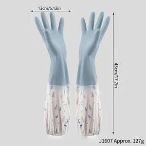 Extra long waterproof silicone dishwashing gloves with forest pattern sleeves and 45cm length