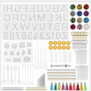 Complete DIY alphabet and number resin mold set for keychain and jewelry making projects