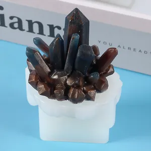 Detailed view of DIY silicone mold and dark resin crystal cluster craft decoration