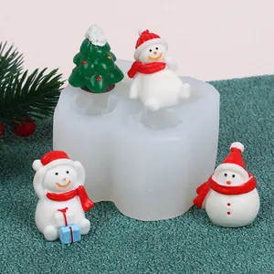 Detailed white silicone mold for DIY Christmas candles with snowman and tree figures